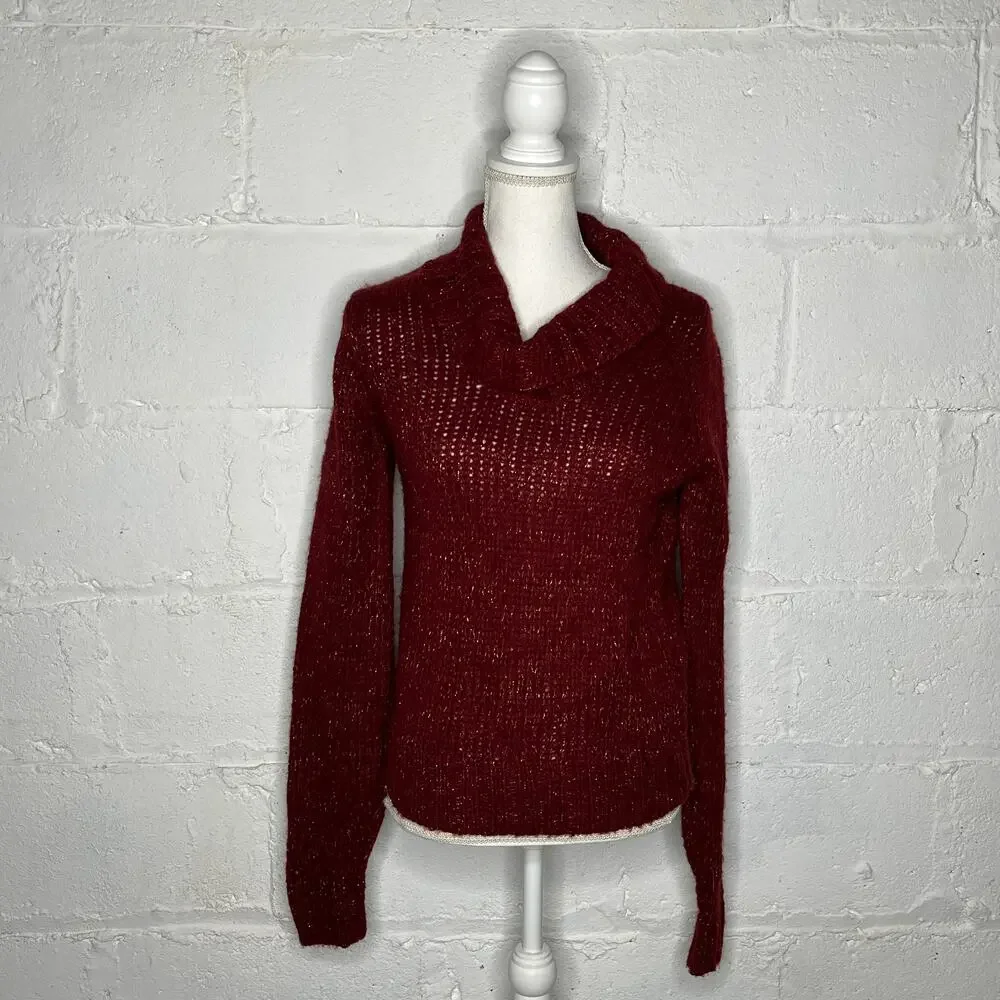 J. Crew Women's Wool Blend Cowl Neck Metallic Rust Orange Sweater Medium